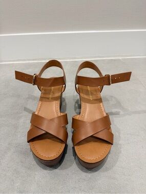 Tommy Hilfiger Brown Leather Cross-Strap Platform Sandals